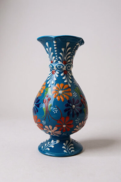 STORESZA El Yapımı Dantel İşçiliği 15Cm Sümbül Çini Vazo