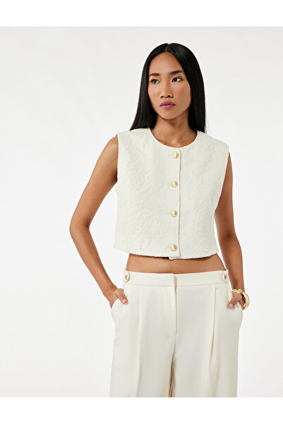 Koton Beige Women's Floral Textured Vest