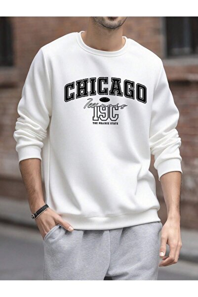 Flaubert -erkek chicago baskılı sweatshırt 3iplik kaliteli kumaş oversize kesim