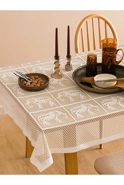 LC Waikiki Lcw Home Beige Elephant Printed Tablecloth 150X150 cm