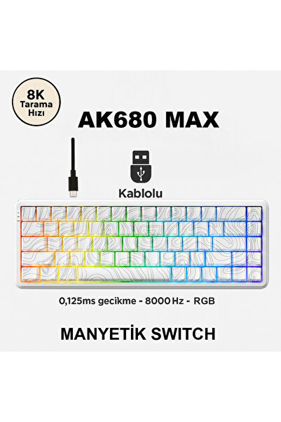 silabor AK680 Max Manyetik Switch Kablolu Klavye 8000Hz 0.125Ms %68 RGB Aydınlatma Mekanik Klavye