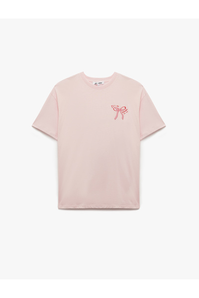 Koton تي شيرت نسائي مطبوع باللون الوردي