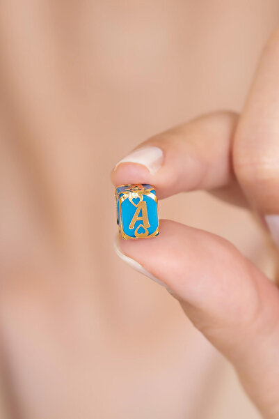 AMES GOLD KUYUMCULUK 14 Ayar Altın A Harfi Işıltısı Mavi Boncuk Charm