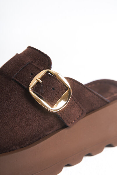 Solo Bag KADIN ORTOPEDİK TERLİK ÖNÜ KAPALI PASLANMAZ TOKALI KAYMAZ KAHVERENGİ SÜET SABO EV DIŞARI TERLİK