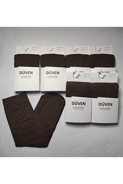 DÜVEN 6 Pairs of Matte Textured 40 Den Medium Thick Mousse Cocoa Knee-Length Pant Socks