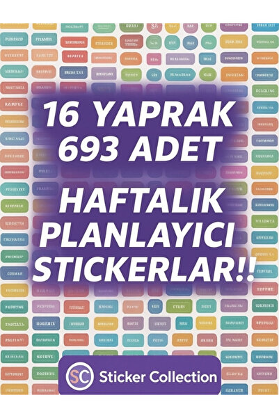 SC Sticker Collection 16 Yaprak 690 Parça Haftalık Planlayıcı Stickerlar/Renk...