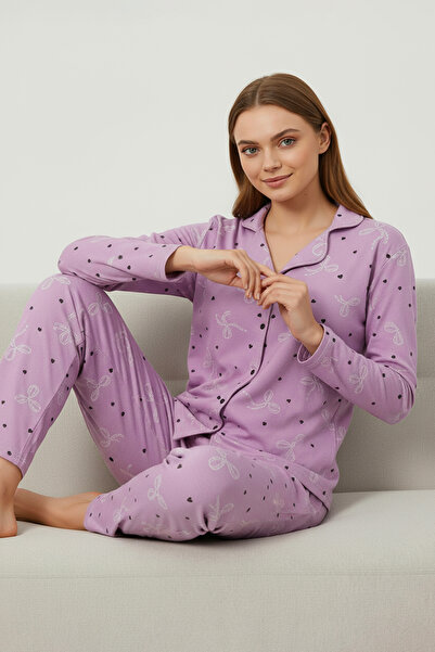 Bravie Suede Shirt Pajama Set 7108 Floral Pink