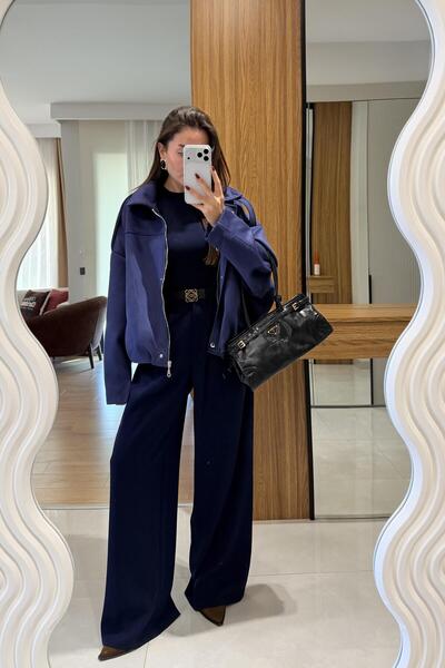 Gizem Ecemiş Prowe Bleumarin pantaloni palazzo