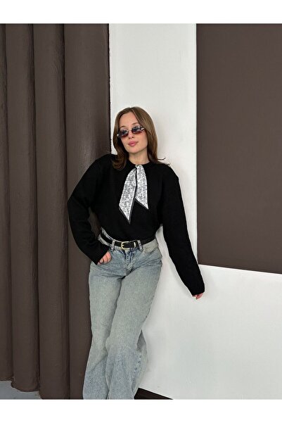 Lamierra Pulover tricotat pentru femei Yumoş cu eșarfă