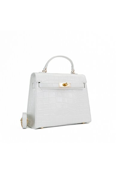 Posete Fagaras Thea Croco Leather Purse - Plain White, 1 Compartment, 1 Zippe...