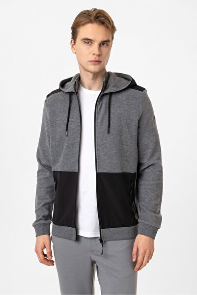 Back And Bond Antrasit Regular Fit Kapüşonlu Fermuarlı Sweatshirt