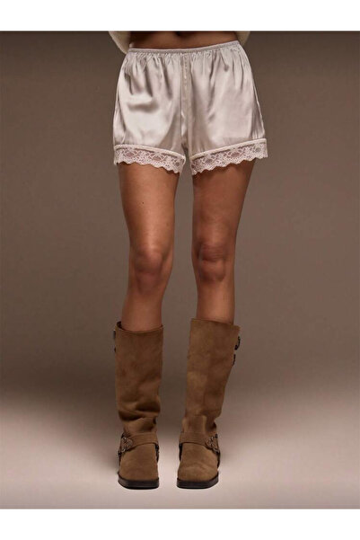 La Saade Soft Dream Satin-Bej Saten Dantel Detayli Sort