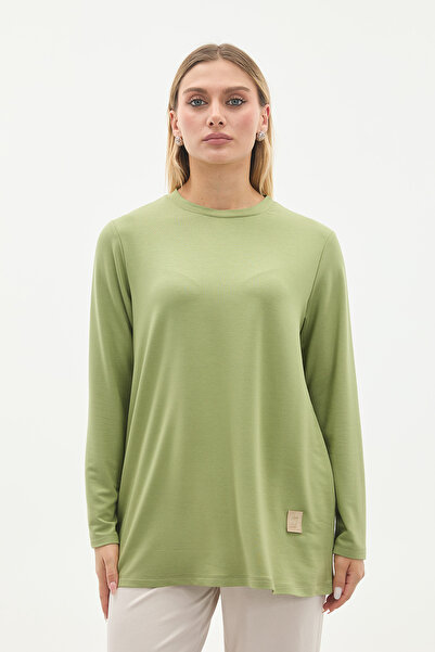 puyeni Kristal Bisiklet Yaka Armalı Kısa Tunik