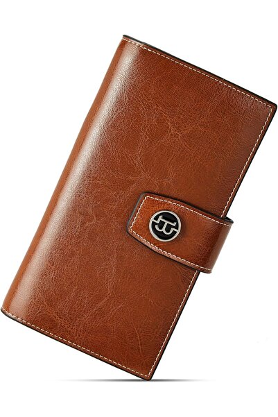 BOSTANTEN Womens Leather Wallets RFID Blocking Large Capacity Credit Card Holder Phone Clutch Brown