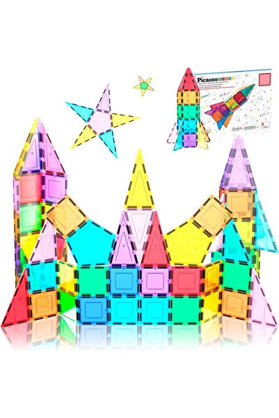 PicassoTiles Magnetic Building Blocks Set 32pcs - Rocket Design, STEM Educati...