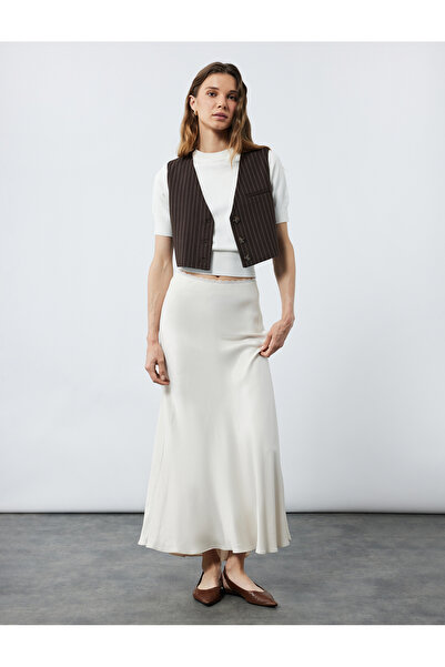 Koton Beige Women's Midi Satin Skirt