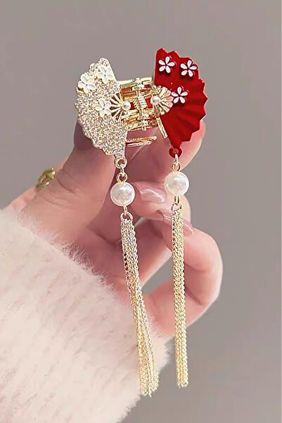 TAKIŞTIR Mini Metal Latch Buckle with Gold Color Stone and Pearl Detail