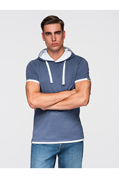 OMBRE Men's Cotton Hoodie T-Shirt - Dark Blue Melange V12 OM-TSCT-0256