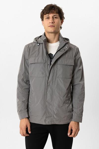 Back And Bond Gri Regular Fit Kapüşonlu Mont