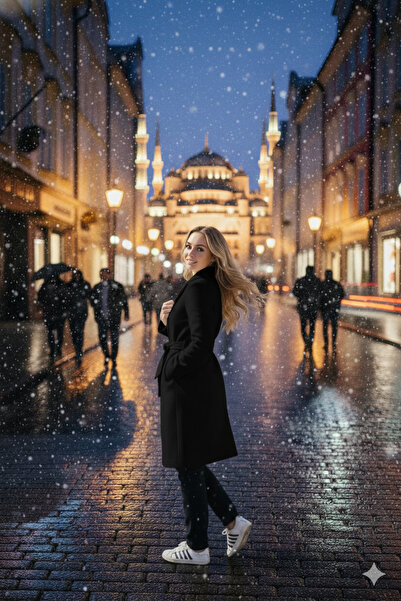 LİMABEL Snyya Coat Black Belted Pocketed Long Cashmere Winter Women's Coat-11