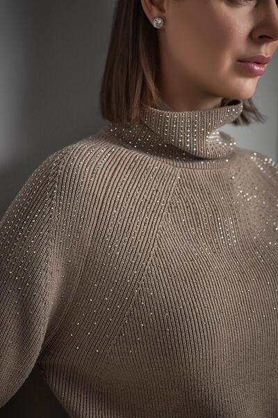 JOIN US Πλεκτό πουλόβερ Taş με τύπωμα με χρώμα καφέ