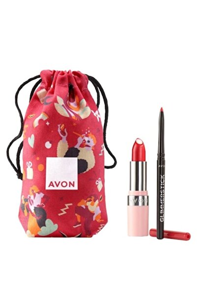 AVON Hydramatic Iconic Red Lip Gift Set - Matte Lipstick Siren Red 3.6 g & Glimmerstick Lip Liner Ru