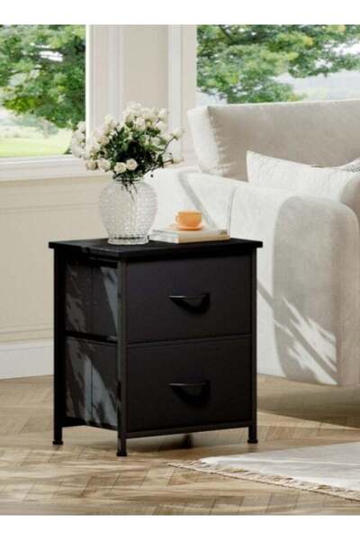 Bangiga Nightstand with 2 Fabric Drawers,Simple Bedside Table,End Table for Bedroom/Living Room (Black)