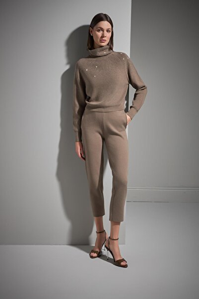 JOIN US Πλεκτό πουλόβερ Taş με τύπωμα με χρώμα καφέ