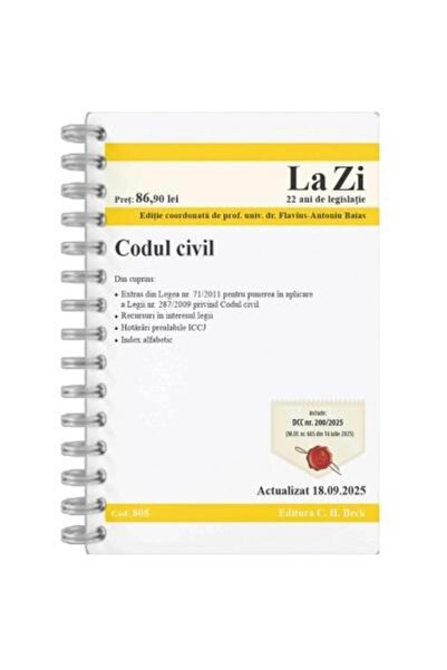 Editura CH Beck Codul civil. Cod 808. Actualizat la 18.09.2025, Fl