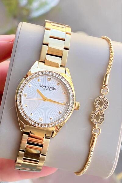 Tom Jones kadın kol saati gold çelik orjinal 3 atm su geçirmez 2 yıl garantili faturalı bileklik hediyeli