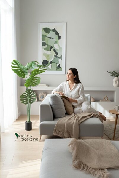 YAPAY ÇİÇEKÇİNİZ 150 cm 7 Dallı Islak Dokulu İri Yapraklı Lüks Yapay Monstera...