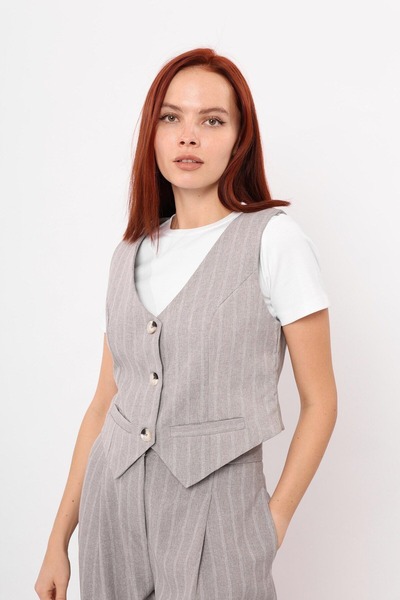 Chef d'atelier Vestă de vară cu dungi pentru femei, cu decolteu în V