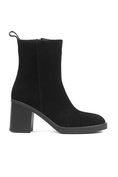 Celal Gültekin Kadın Siyah Kalın Topuklu Süet Deri Bot
