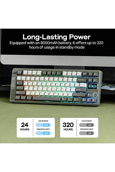Epomaker RT85 Wireless Mechanical Keyboard with Joystick & DIY Screen (Army Green, Wisteria Linear)