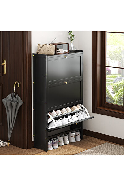 Zztcmp 3 Drawer Shoe Cabinet, Cupboard Shoe Storage Organiser ,Pull Down Shoe Rack