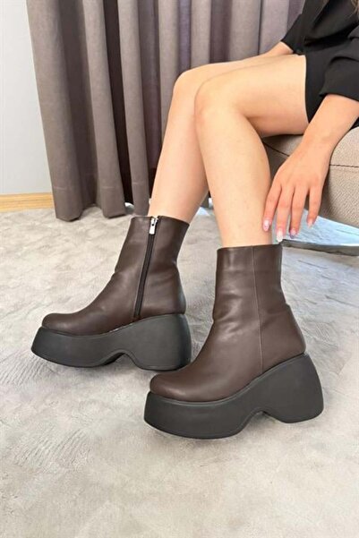 Les Passent Cizme scurte de damă Celsi din piele maro, cu fermoar lateral, cu...