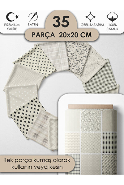 FabricMarket %100 Pamuk Saten Patchwork Kumaş Seti – 35 Adet 20×20 cm, Renkli Parçalar