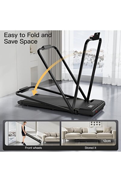 Wemart وسادة مشي قابلة للطي بقوة ٣.٠ حصان: ٣ في ١ (مقابض، أسفل المكتب، محمولة)، مزودة بإضاءة LED، وزن ٣٢٠ رطلاً. للمنازل الصغيرة.