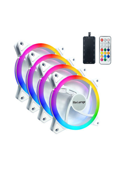 Revenge Controlled White 12cm Rgb 4in1 Fan Set 120mm 4 Pieces Case Fan Controller and Remote