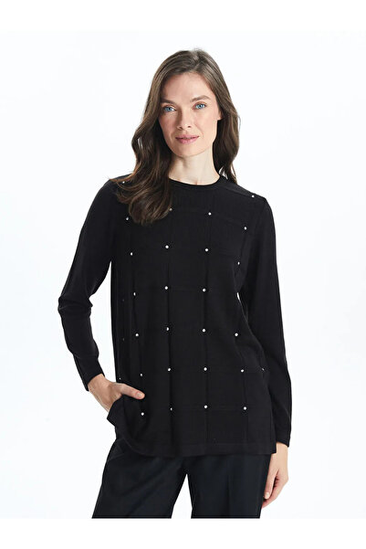 LC Waikiki Lcw Grace Black Crew Neck Shiny Rhinestone Women's Knitwear Sweater