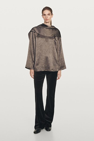 Massimo Dutti Bağcıklı dökümlü saten bluz