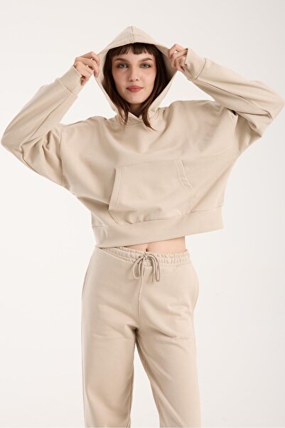 Store 100% Cotton Hooded Women's Sweatshirt with Front Pocket Detail