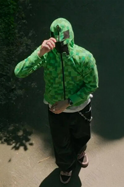 Karakedi Green Creeper Y2K Unsiex Hooded Cardigan