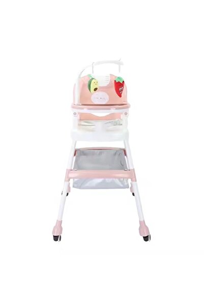Flippy Multifunctional Foldable Children's High Chair with Wheels, Storage Basket, Safety Belt, Pink