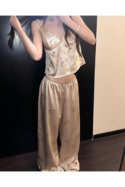 Gofeel Hello Kitty Parıltılı Taş Detaylı Saten Askılı Eşofman Takımı