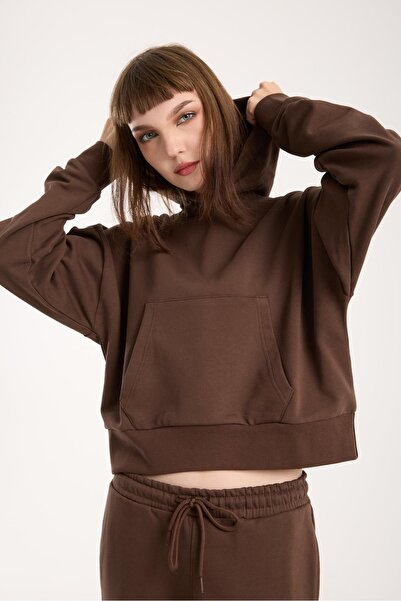 Store 100% Cotton Hooded Women's Sweatshirt with Front Pocket Detail