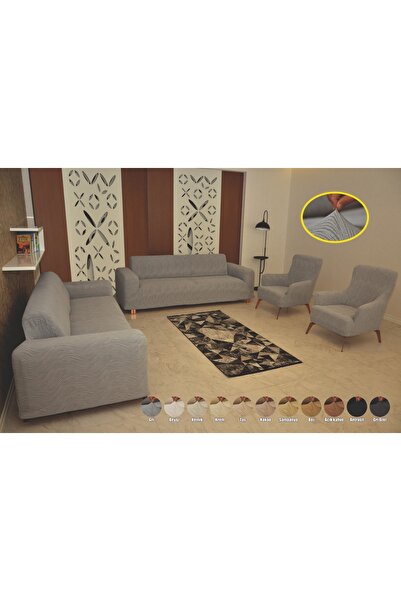 YELLOW HOME COLLETİON KOLTUK ÖRTÜSÜ GİYDİRMELİ 3+3+1+1 JAKAR LİKRALI GRİ