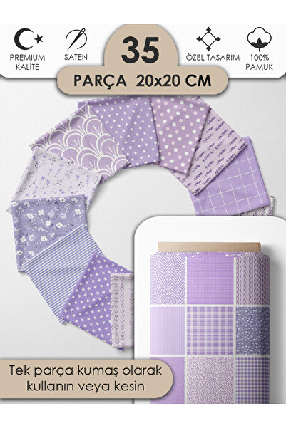 FabricMarket %100 Pamuk Saten Patchwork Kumaş Seti – 35 Adet 20×20 cm, Renkli Parçalar
