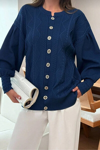 Cherry Butik Cardigan tricotat largi, stil jachetă, cu textură luxoasă, albas...