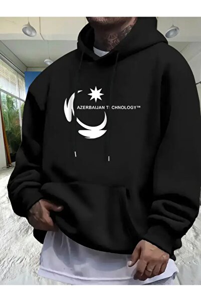 CLASİVA سويت شيرت بقلنسوة كاجوال أنيق بتصميم أذربيجان قصة فضفاضة للجنسين للمو...